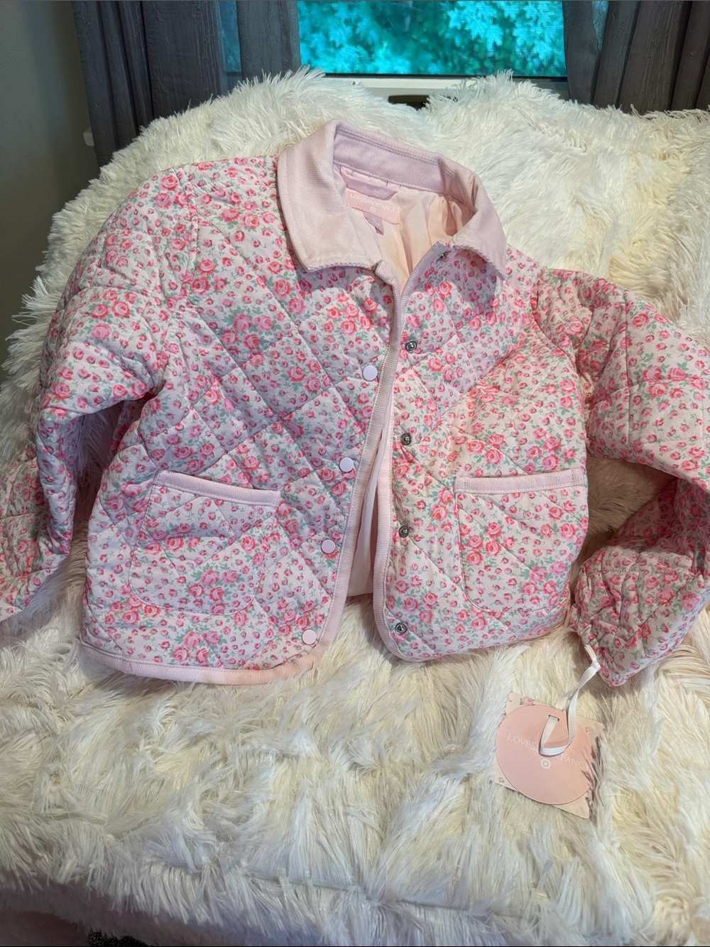 LoveShackFancy Pink Floral Quilted Puffer Jacket